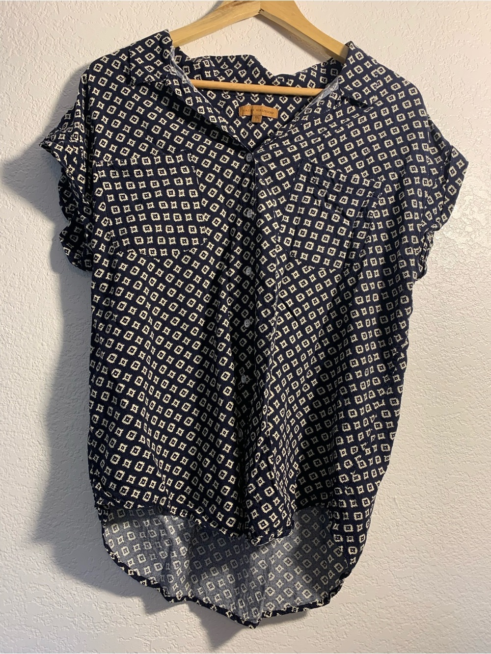 JACHS Girlfriend Navy Short-Sleeve V-Neck Blouse XL 100% Rayon
